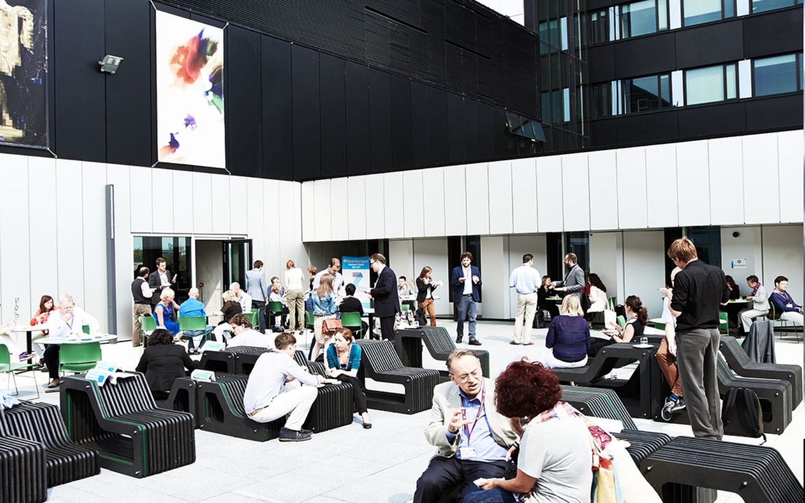 Roof terrace in Benzie Building, modern design, ideal for networking events and gatherings.