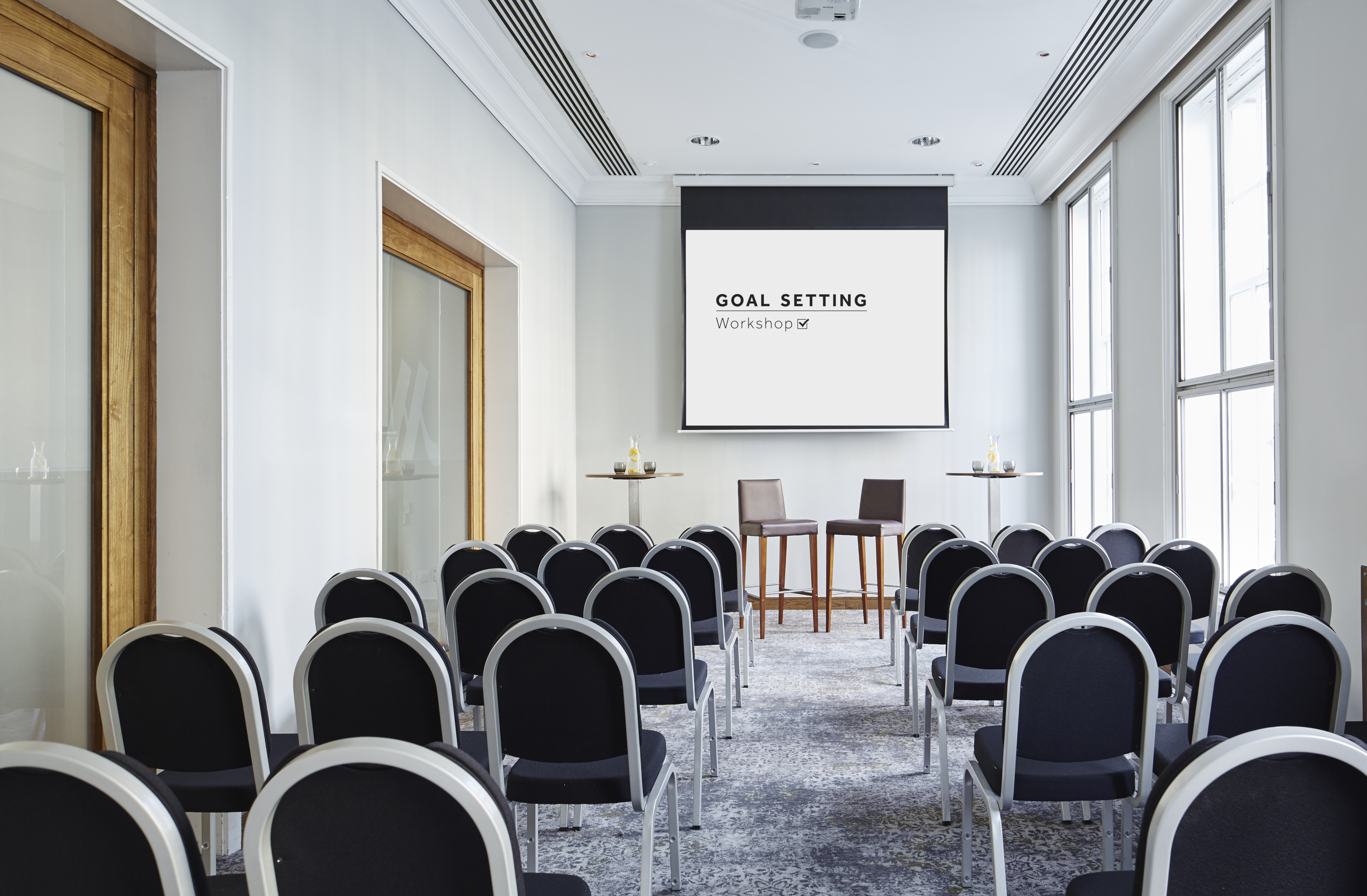 Birmingham Marriott Hotel meeting room for goal-setting workshop with natural light.